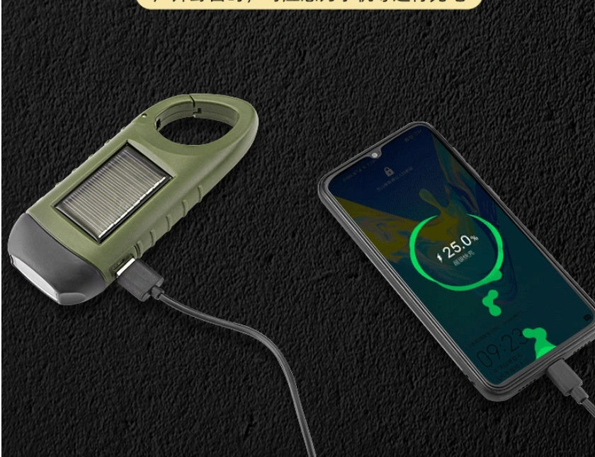 Hand-cranked LED Flashlight with Solar Charging and Built-in Battery