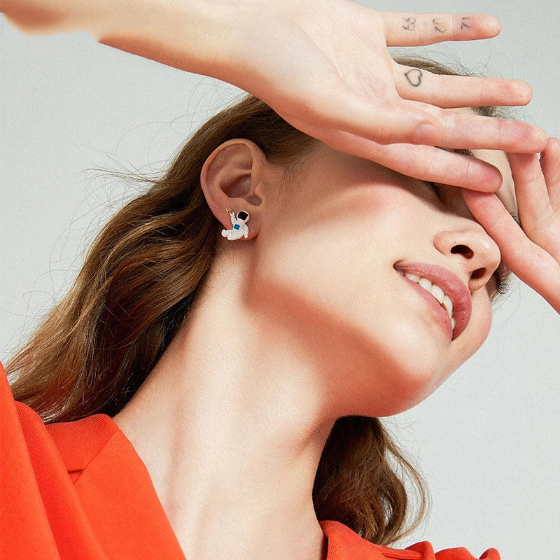 Creative Cute Planet Astronaut Earrings in Silver