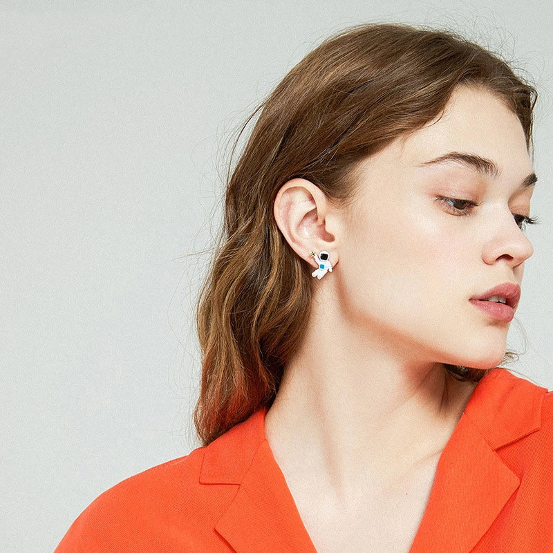 Creative Cute Planet Astronaut Earrings in Silver