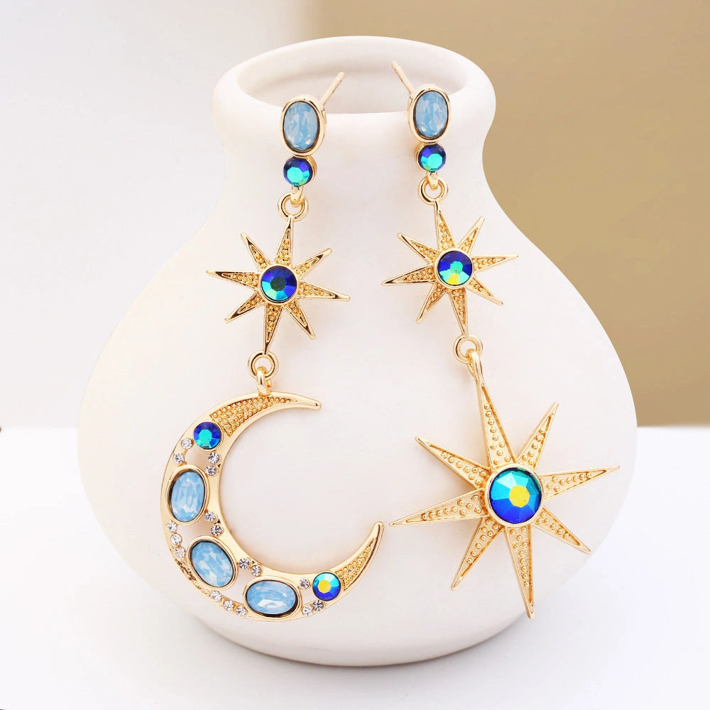 Asymmetric Xingyue Stainless Steel Earrings in Navy Blue
