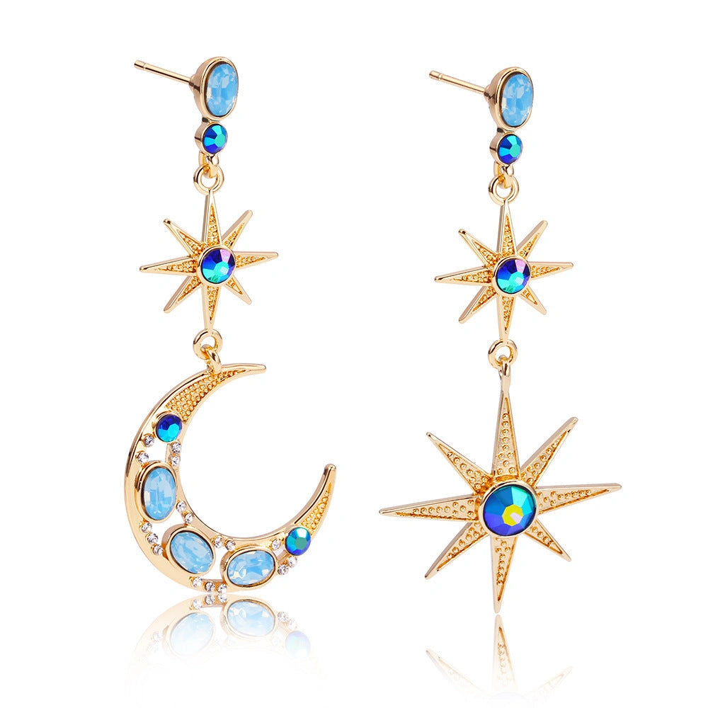 Asymmetric Xingyue Stainless Steel Earrings in Navy Blue