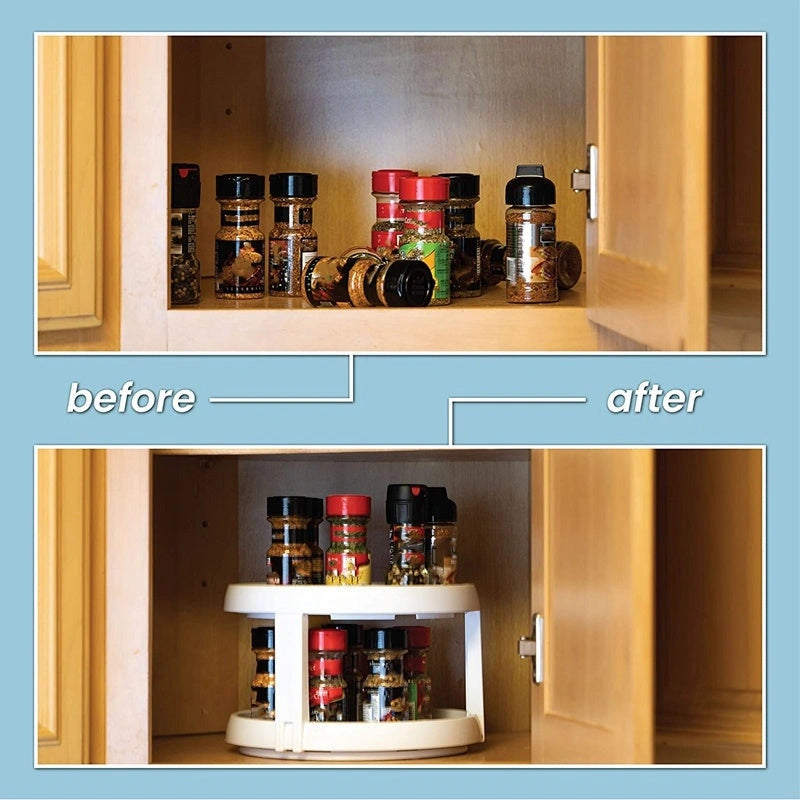 Two Level Storage Turntable - Efficient Rotary Spice Manager for Kitchens and More