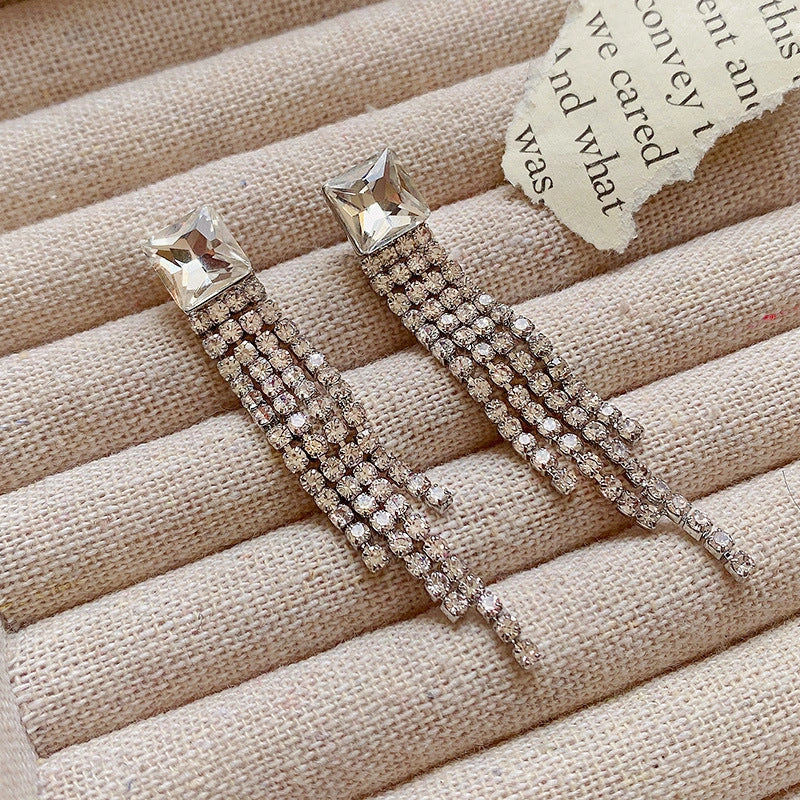 Sterling Silver Sparkling Zircon Fringe Earrings