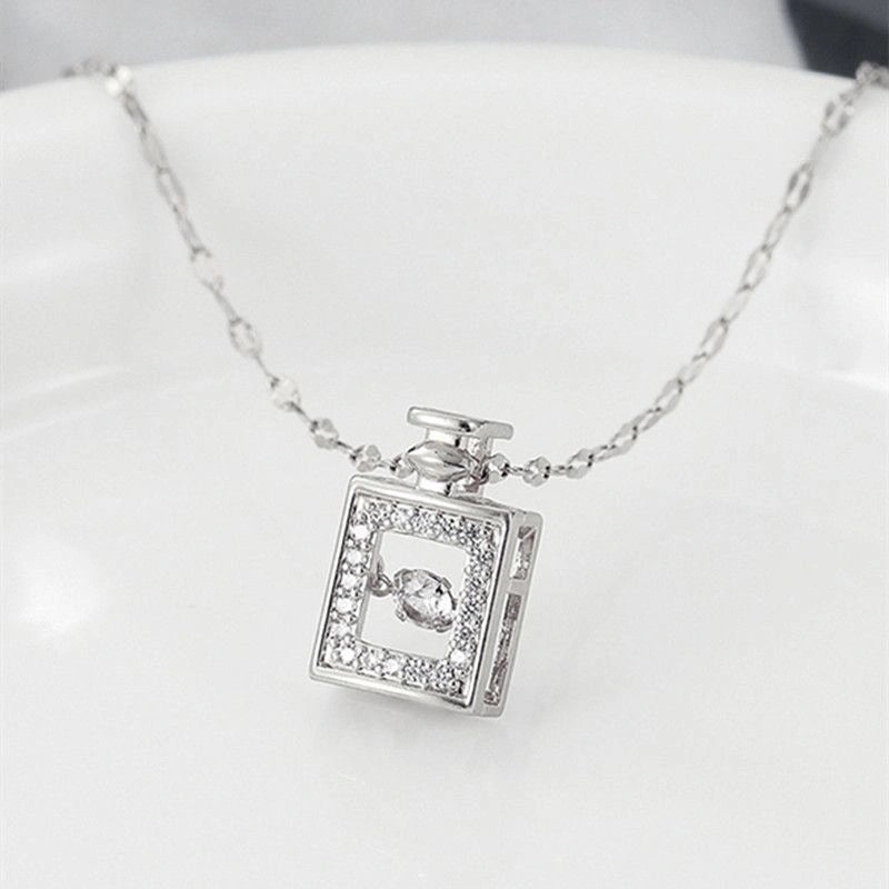 Valentine's Day Titanium Steel Perfume Bottle Pendant Necklace with Zircon Detail