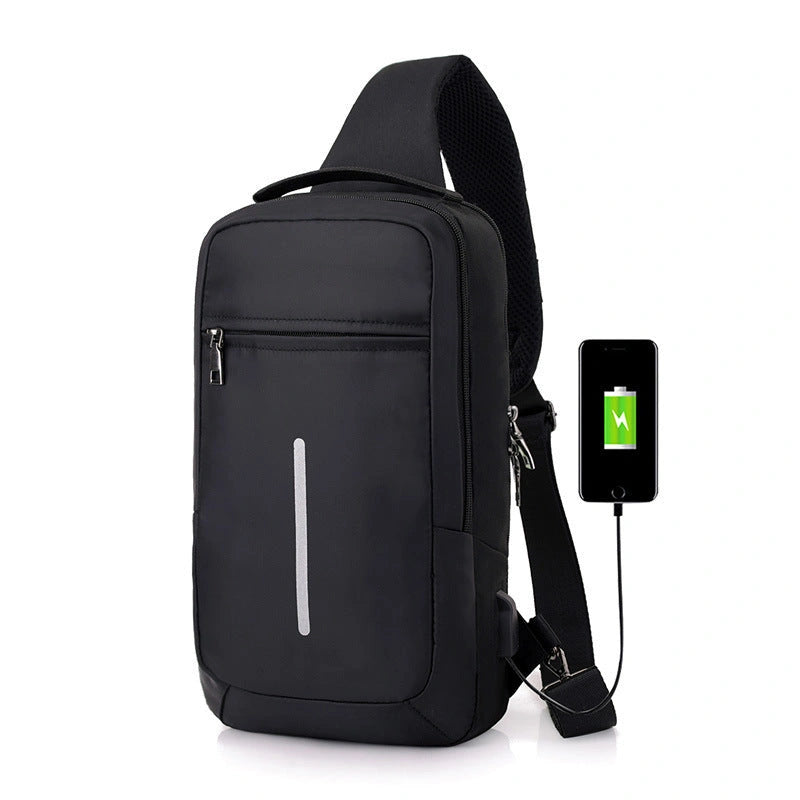 Anti-theft USB charging chest bag in polyester with zipper opening