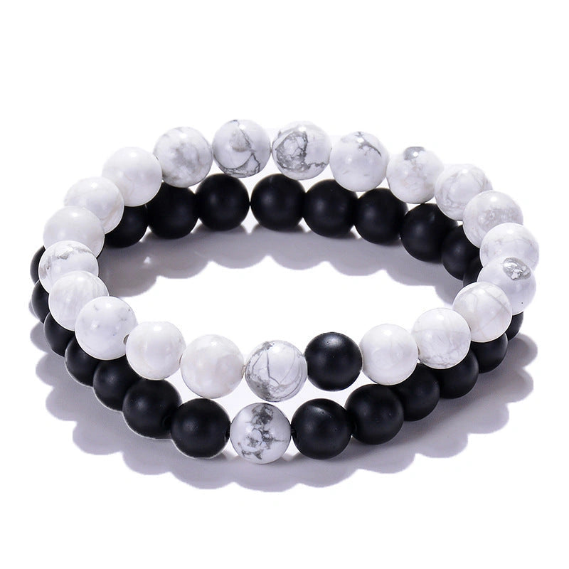 Classic Black Matte Green Malachite Bracelets with Elastic Strand for Unisex Wear