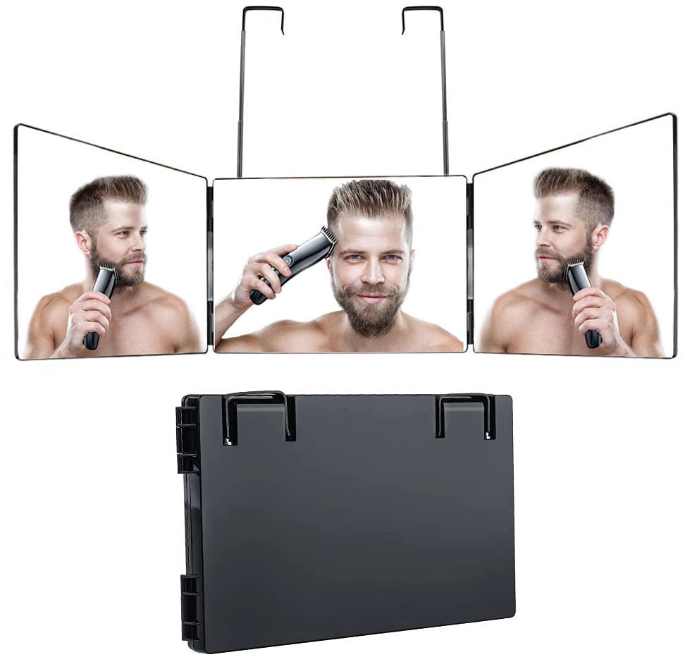 Telescopic Hanging Three-sided Folding Makeup Mirror with 360-degree View