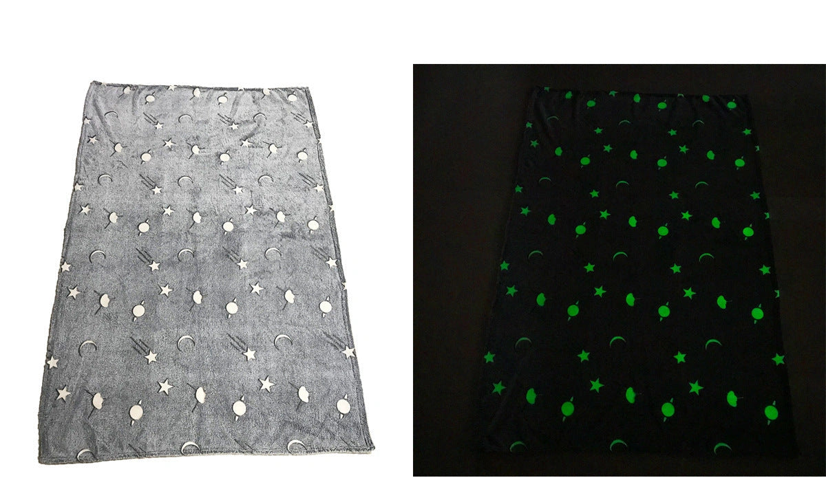 Glowing Polyester Wool Blanket with Stars and Moons Design
