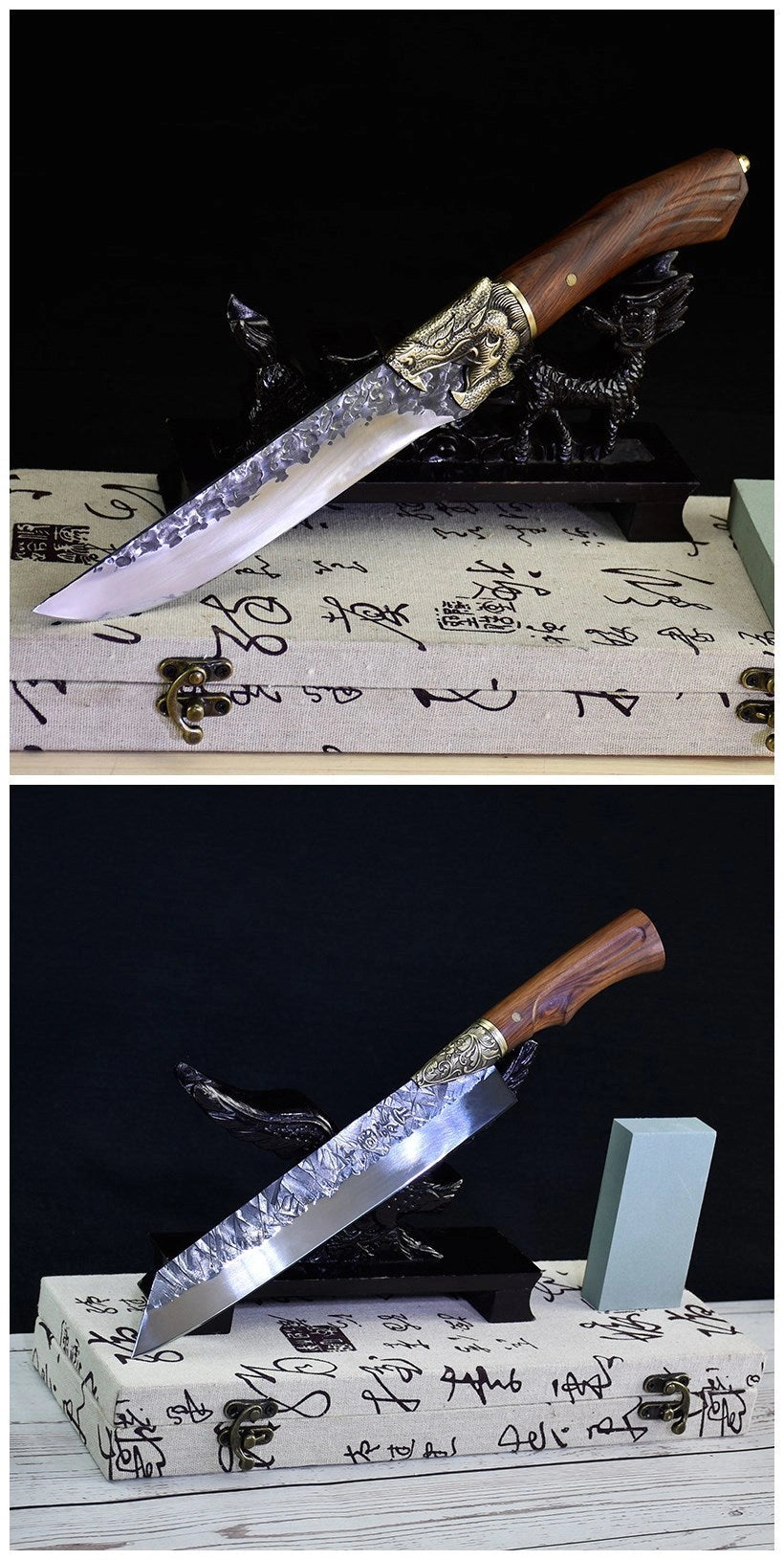 Hand forged lightweight slicing knife with rosewood handle