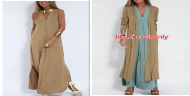Stylish Women's V-neck Sleeveless Dress with Long Cardigan