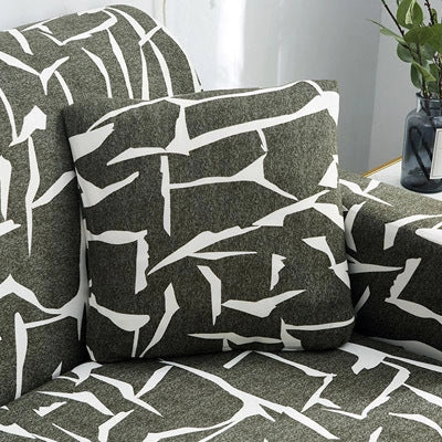 Stretchable geometric print sofa cover with spandex blend