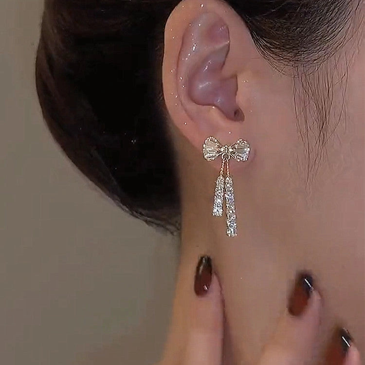 Bow Diamond Crystal Earrings in Gold for Women