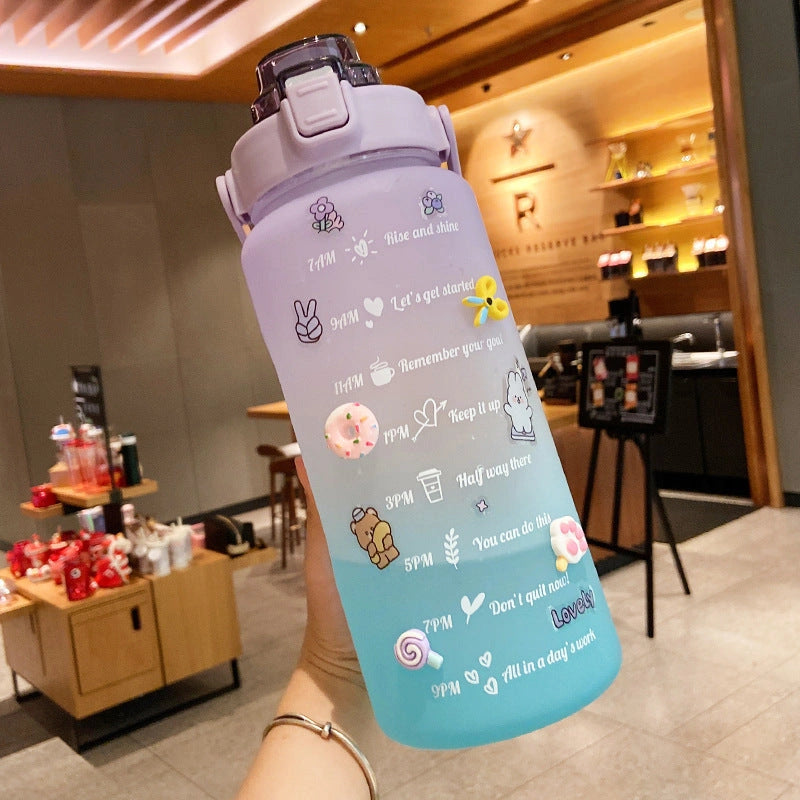 2000ml Gradient Colour Water Bottle with Straw and Stickers