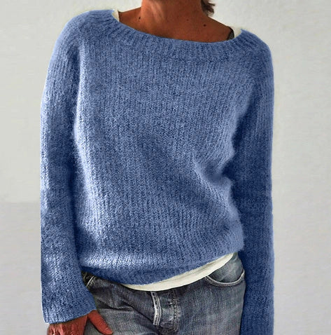 Casual fine wool knit sweater with conventional sleeves