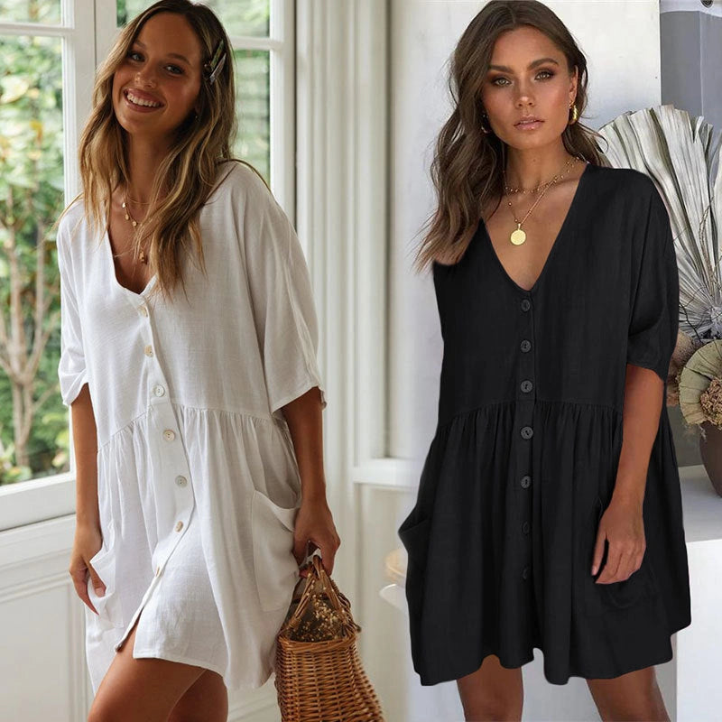 Beach Bikini Blouse with Loose Button Vacation Skirt