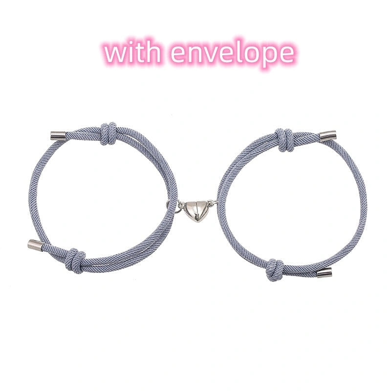 Adjustable Nylon Love Magnetic Bracelet with Sticky Metal Heads