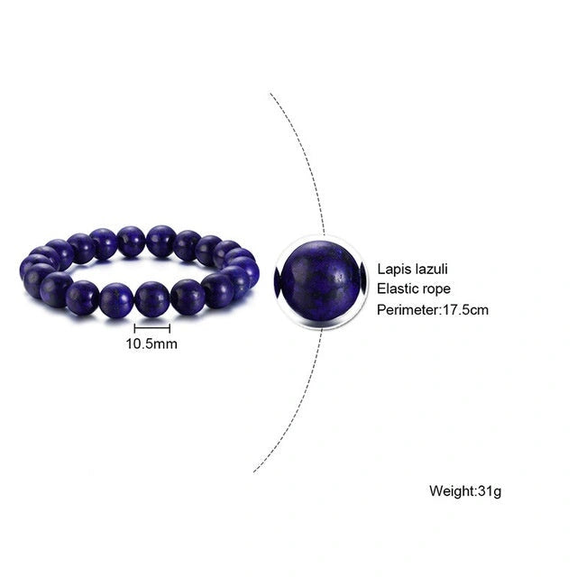 Natural Black Lava Rock and White Stone Stretch Bracelet