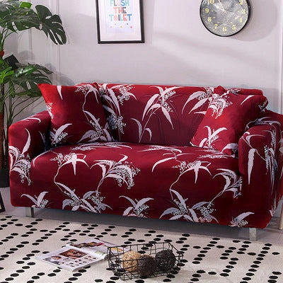 Stretchable geometric print sofa cover with spandex blend