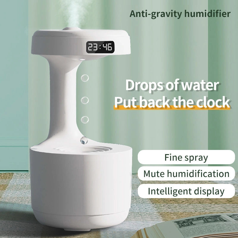 Anti-Gravity Humidifier with Clock and Aroma Diffuser for Bedrooms