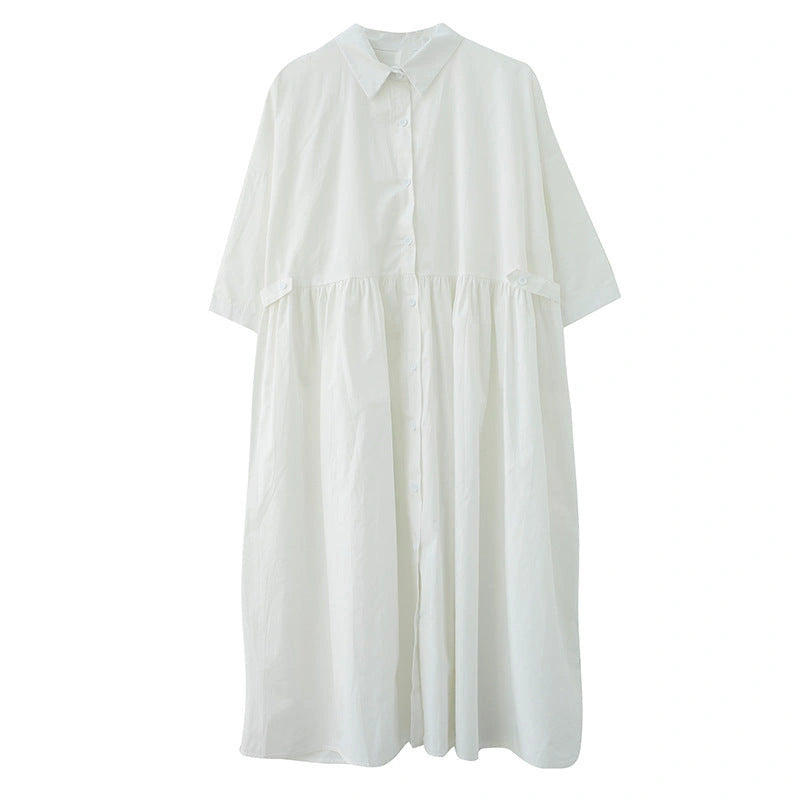 Casual Linen Short Sleeve Dress with Polo Collar