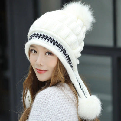 Knit Fleece Beanie with Ear Flaps and Pompom for Winter Warmth