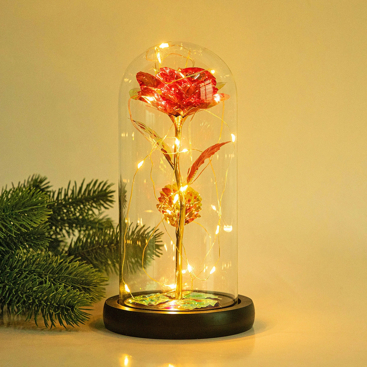 Enchanted Forever Rose in Glass LED Light for Romantic Decor