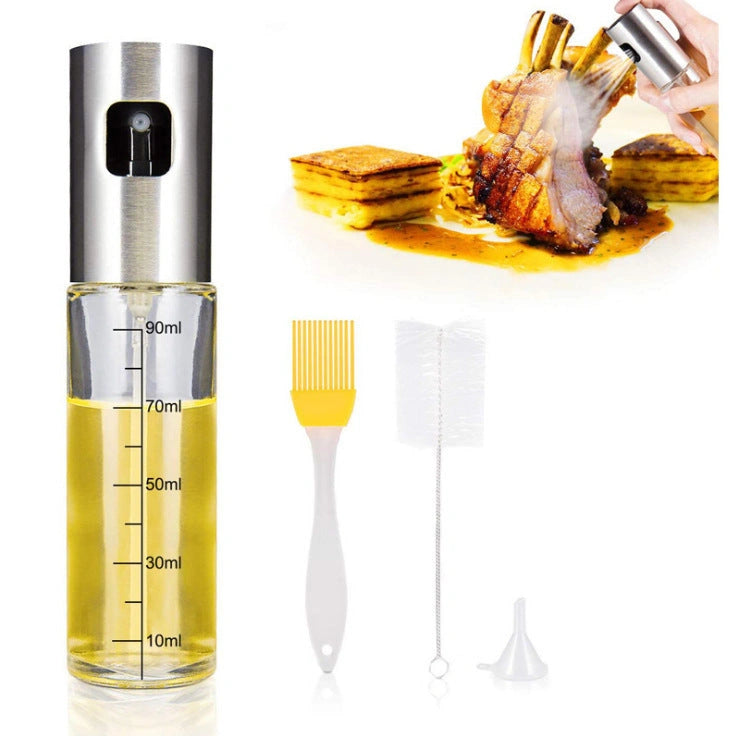 Stainless Steel Kitchen Oil Spray Bottle with Ergonomic Button Design