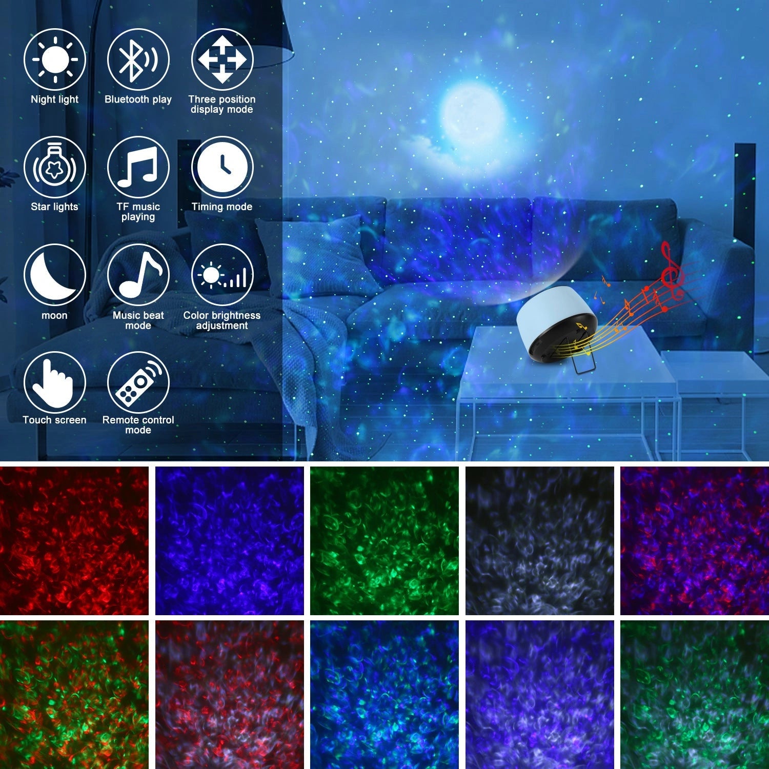Starry Sky Water Pattern Projection Light with Bluetooth Music