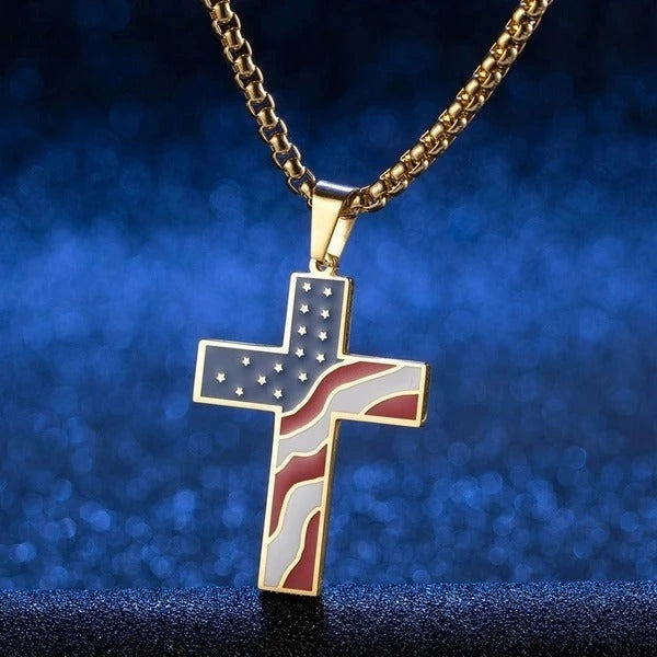 Stainless Steel Flag Cross Necklace for Men