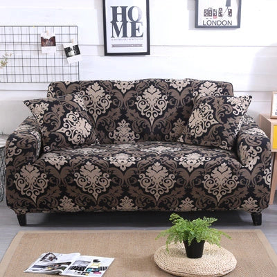 Stretchable geometric print sofa cover with spandex blend
