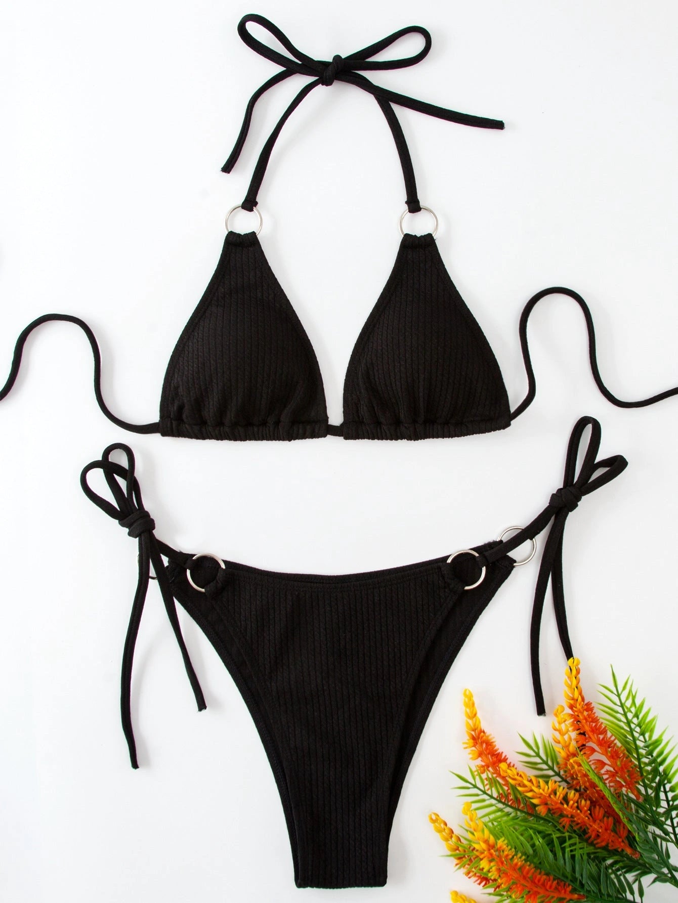 Bandage Style Bikini Set with Side Tie Detail in Polyester-Spandex Blend