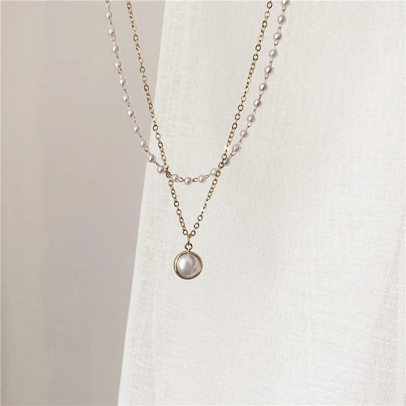 Ancient Stacked Double-layer Pearl Necklace in Gold for Women
