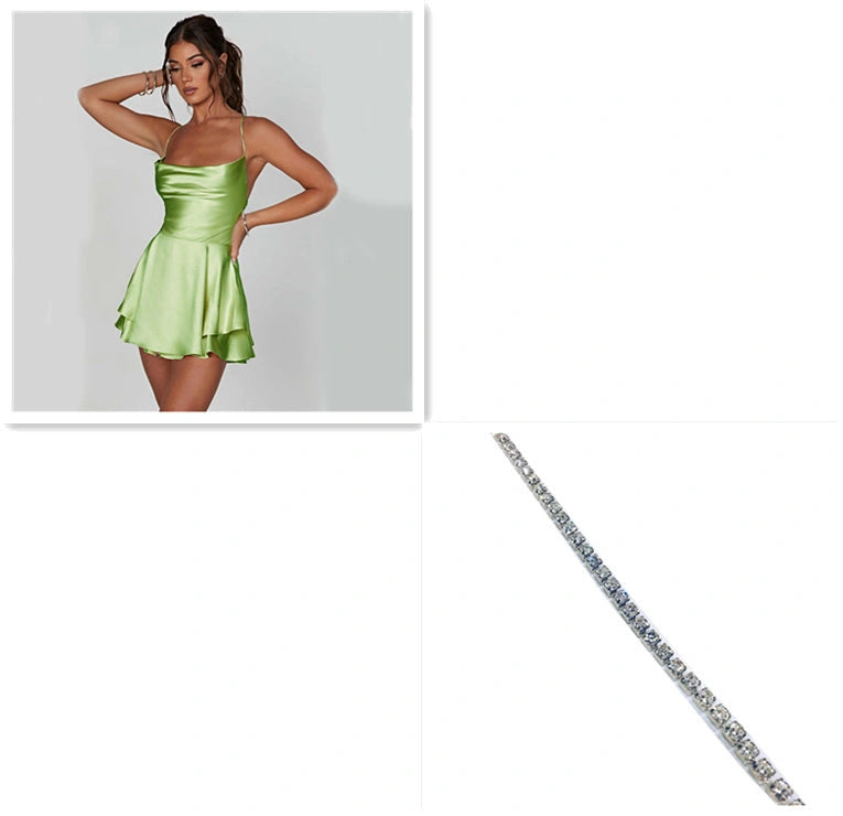 Suspender Skirt for Women with Slim Strap and Satin Finish