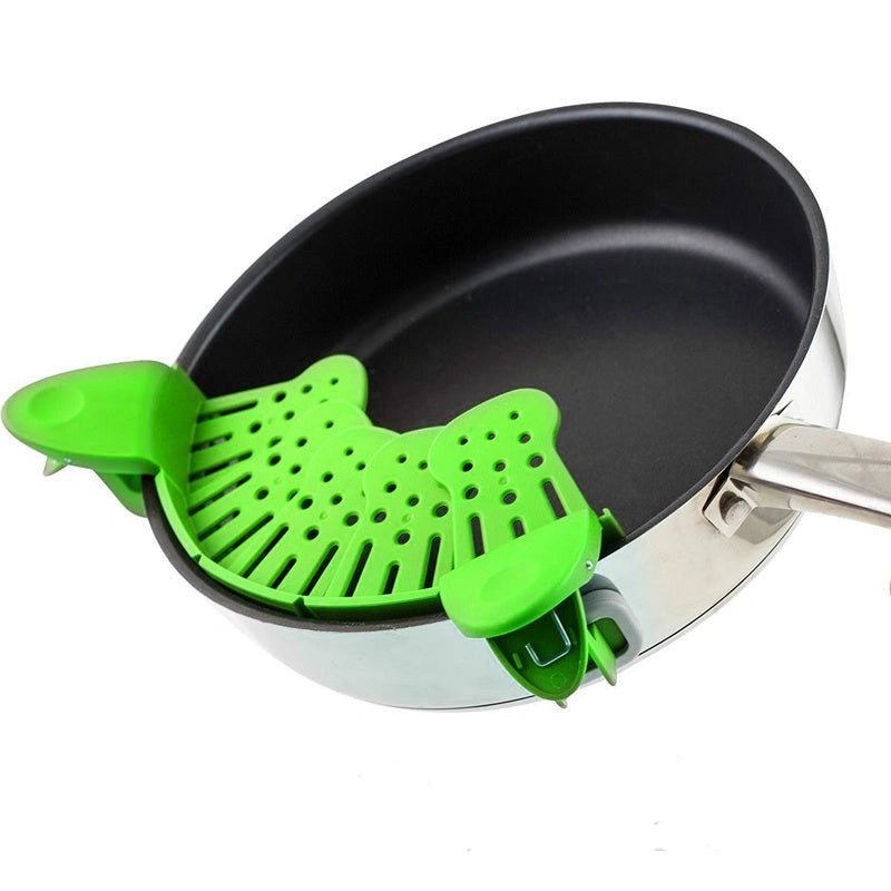 Universal Silicone Clip-on Pan Pot Strainer with Anti-spill Design