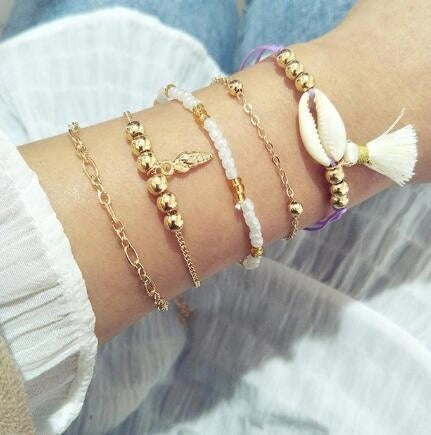 Bead Chain Bracelet Set with Star and Moon Design