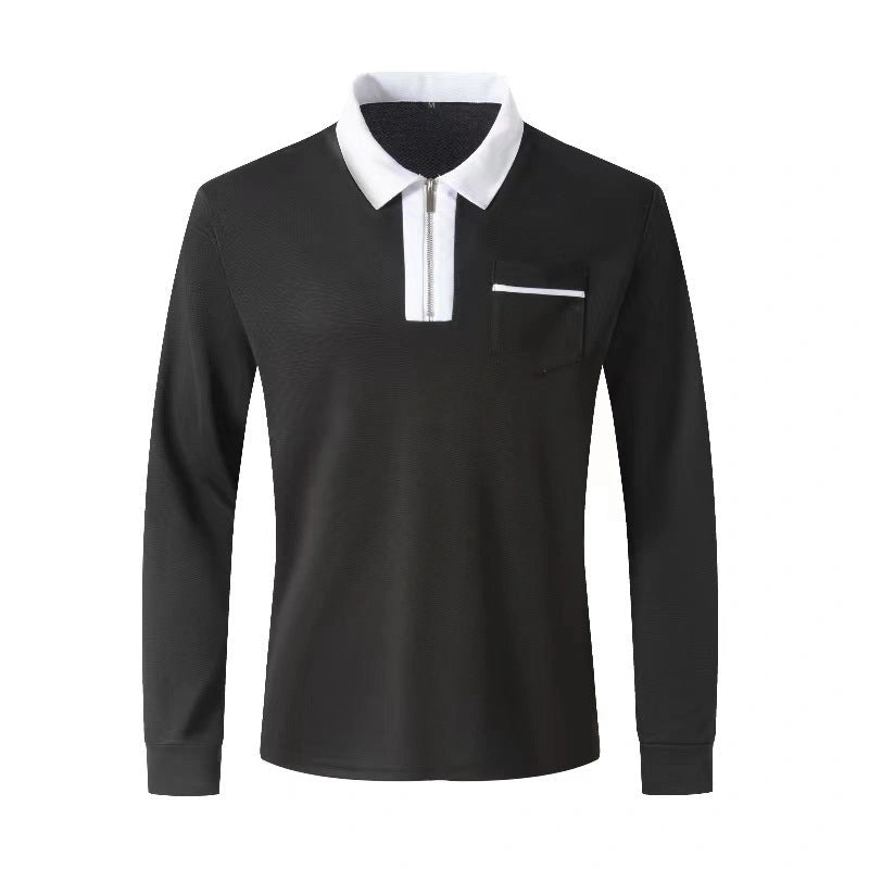2024 Autumn Men's Long Sleeve Zipper Polo Shirts with Pockets