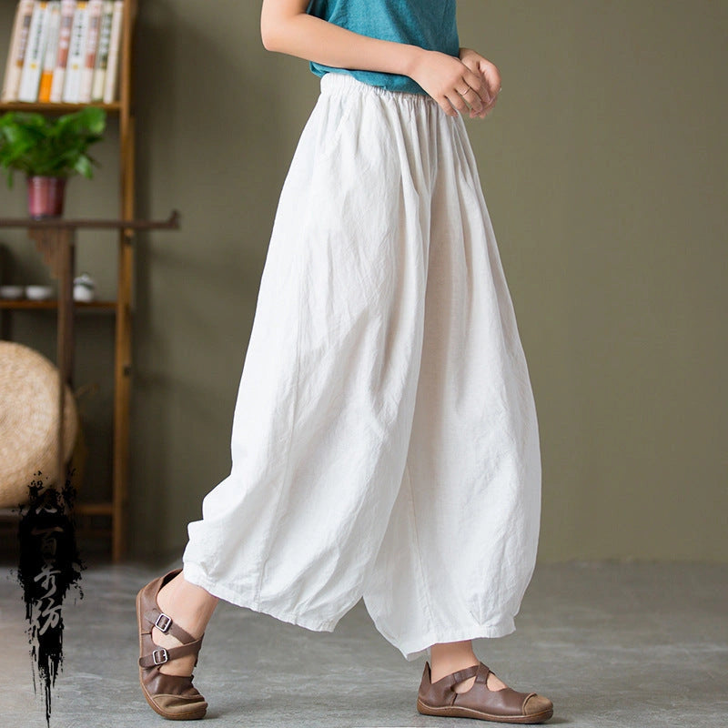 Cotton Linen Women's Sand Washed Linen Bloomers in One Size