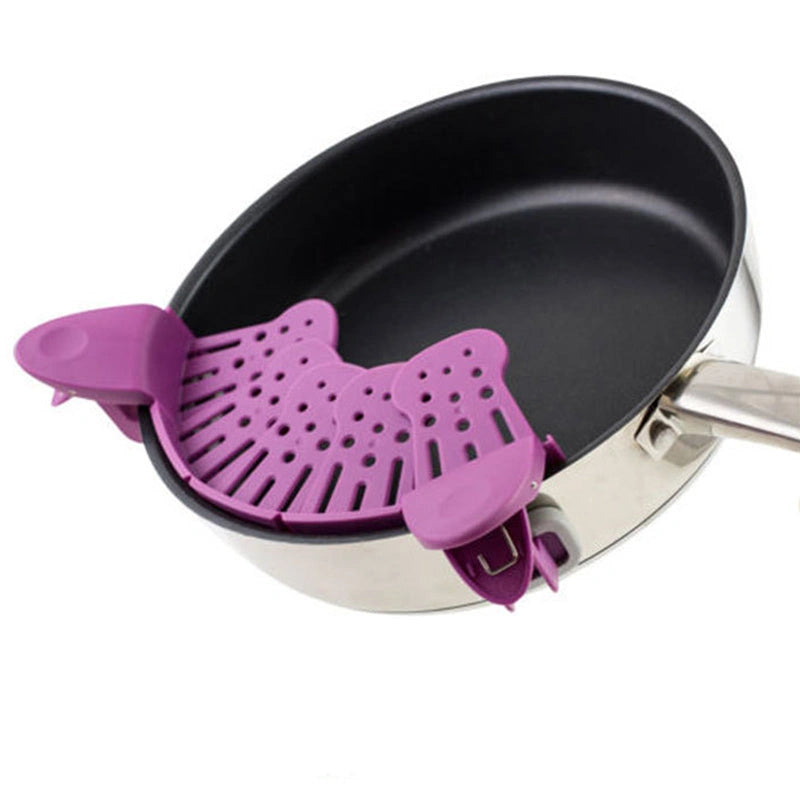 Universal Silicone Clip-on Pan Pot Strainer with Anti-spill Design