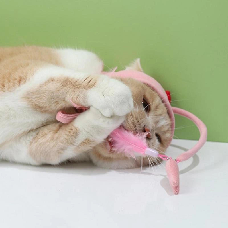 Adjustable Head Wearing Feather Funny Cat Stick Toy for Indoor Play