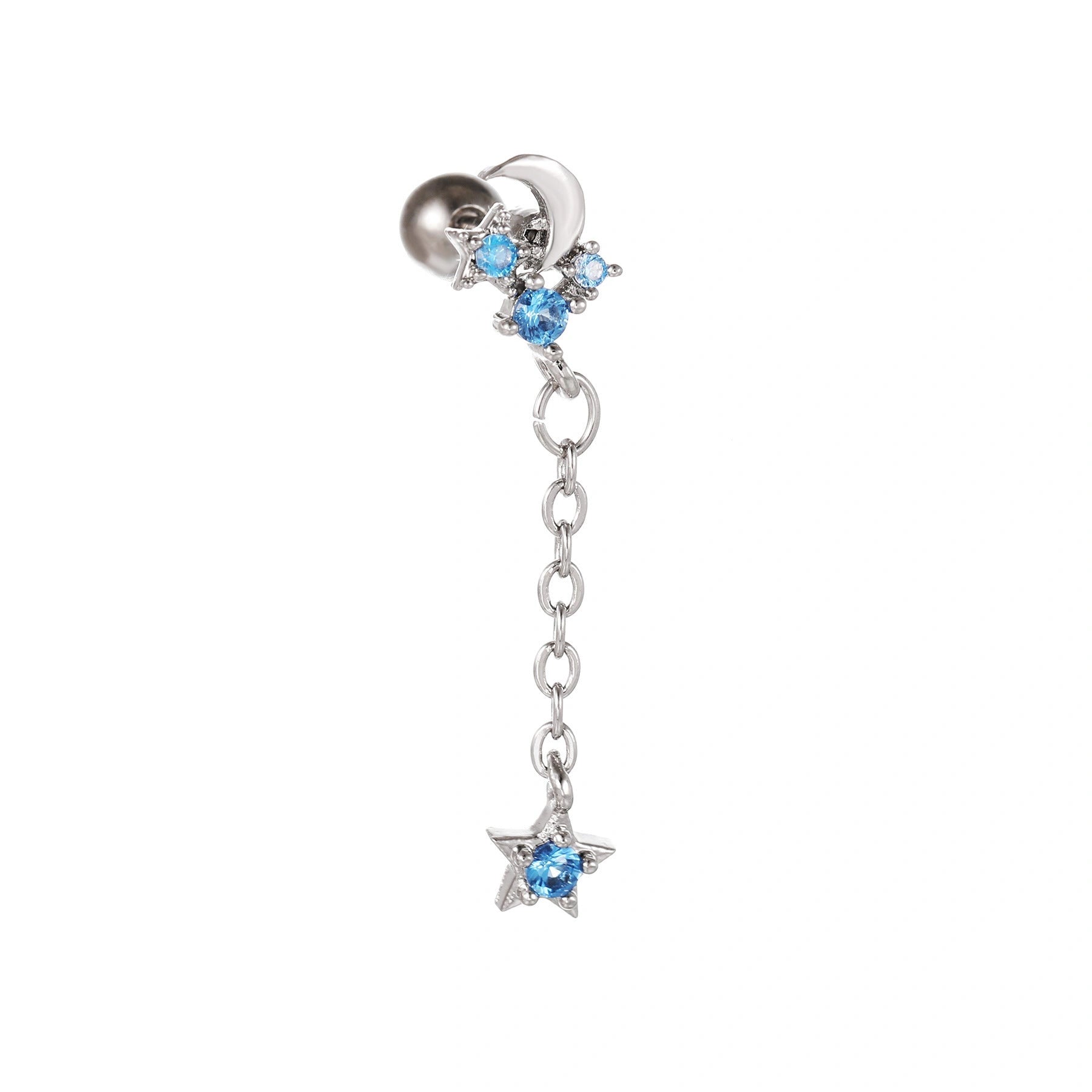 Star and Moon Cubic Zirconia Stainless Steel Cartilage Earring