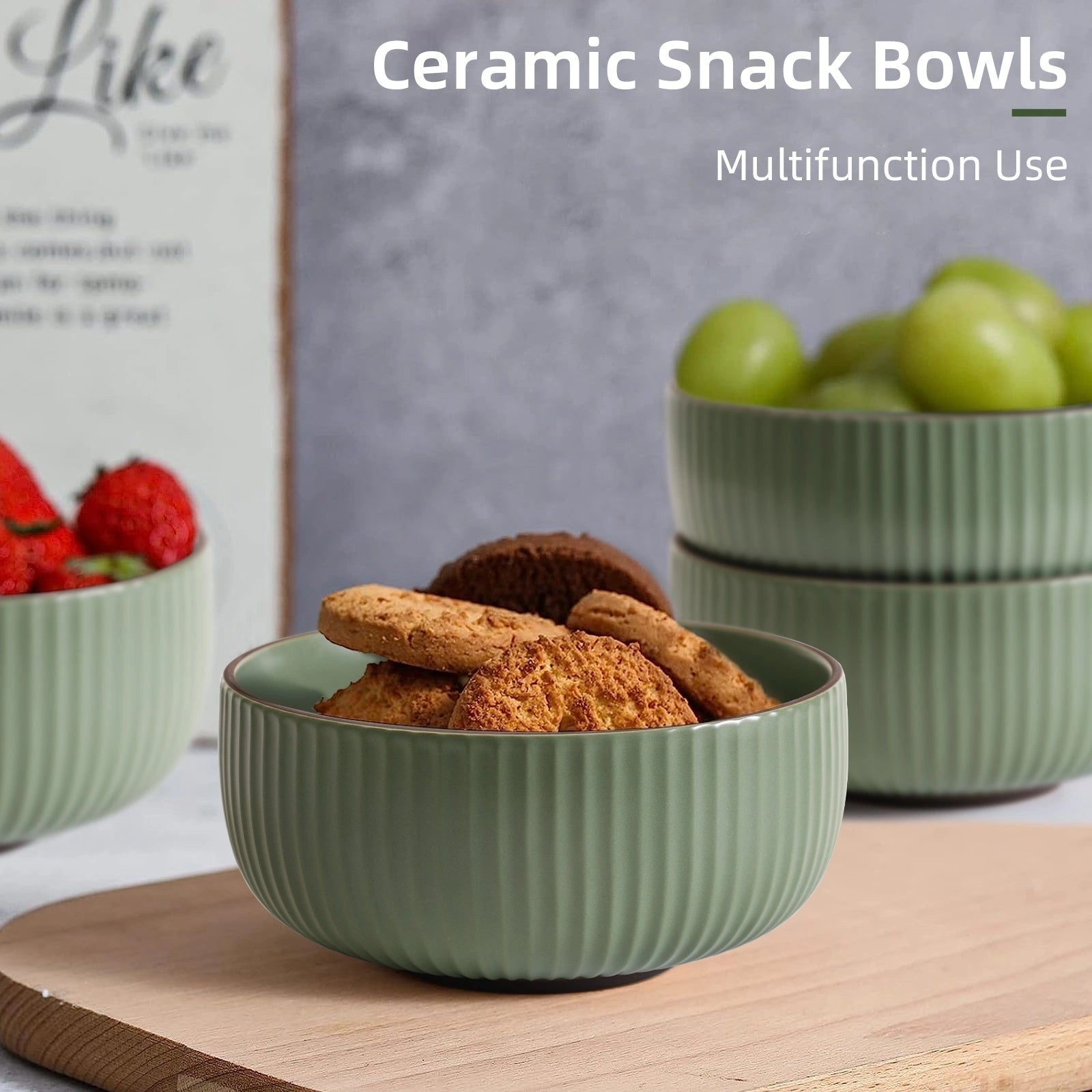 Set of 4 Ceramic Kitchen Bowls, 46oz Each, Microwave and Oven Safe