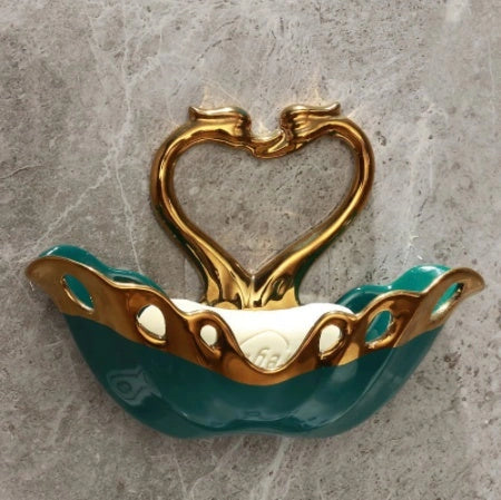 Ceramic Swan Soap Box with Suction Cup for Wall Mounting