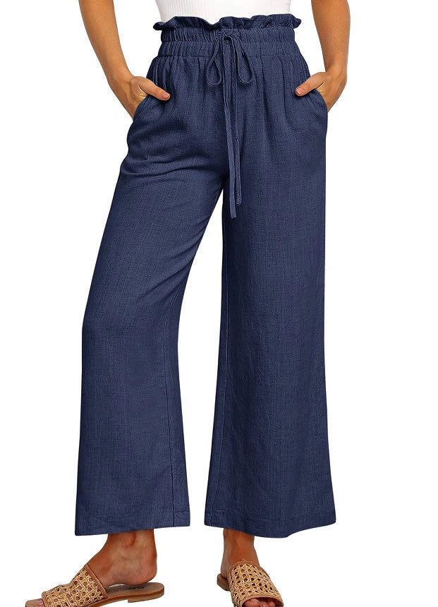 Stylish Elastic Waistband Wide Leg Cropped Pants