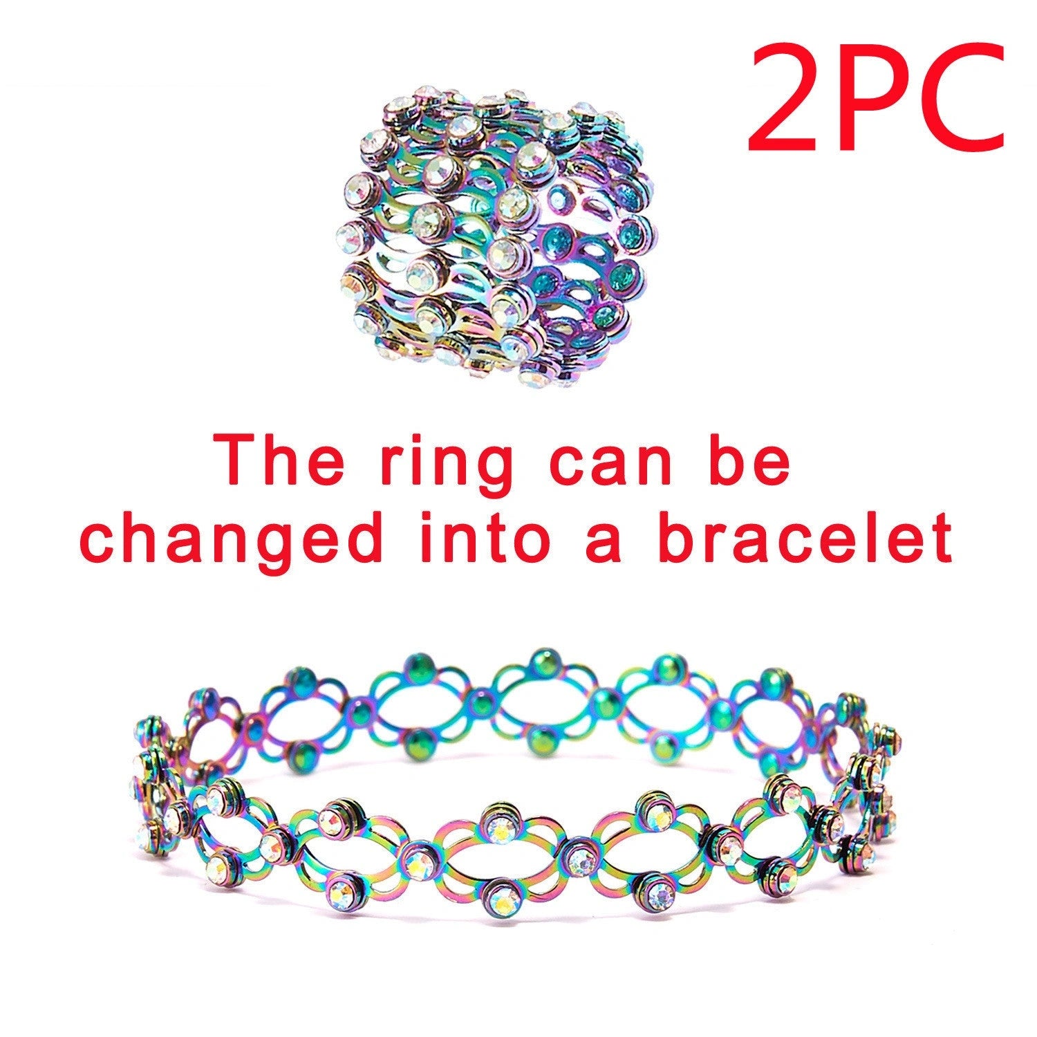 2-in-1 Folding Retractable Rings Bracelet with Rhinestone Detail