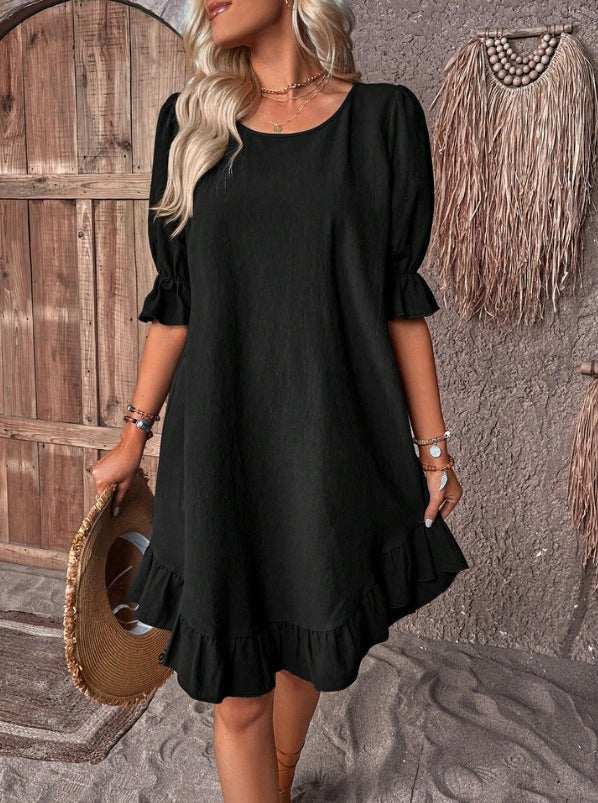 Stylish Cotton Linen Ruffle Dress for Summer