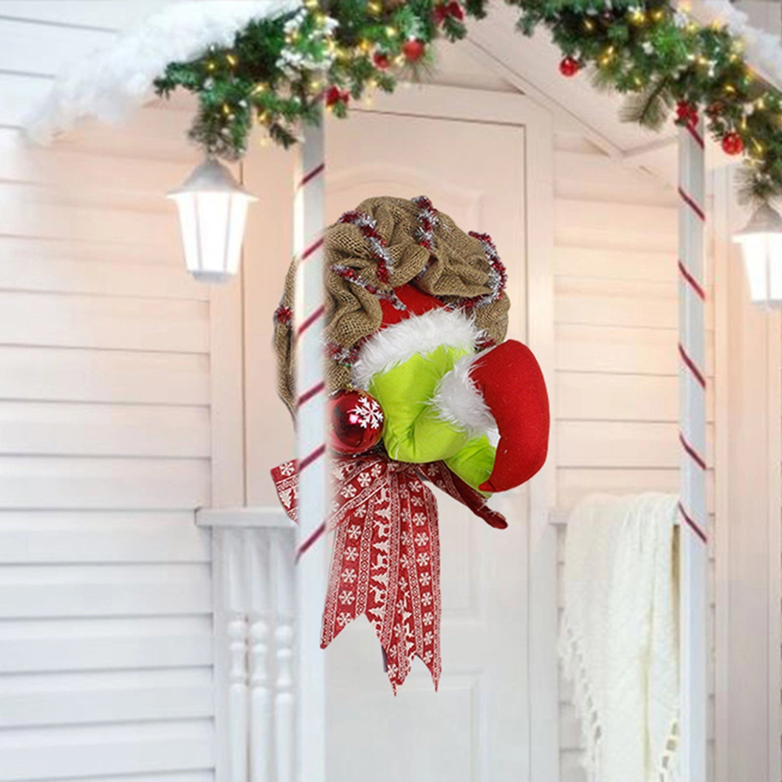Christmas Thief Burlap Wreath with Santa Legs, Festive Door Decoration