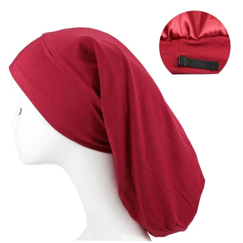 Adjustable Long Nightcap for Women in Satin with Cotton Lining