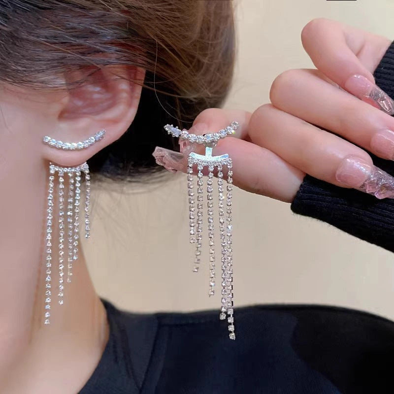 Sterling Silver Sparkling Zircon Fringe Earrings