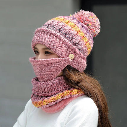 Korean winter knitted hat in wool with satin weave