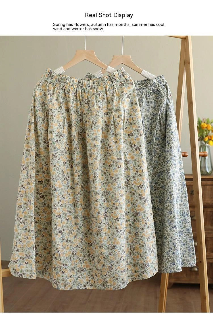 Artistic Floral Washed Cotton Skirt with Urban Leisure Style